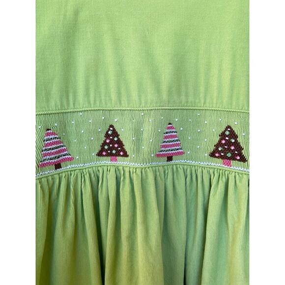 ANAVINI LT GREEN CORDUROY Christmas Trees Corduroy SMOCKED DRESS Size 6X - Picture 2 of 6